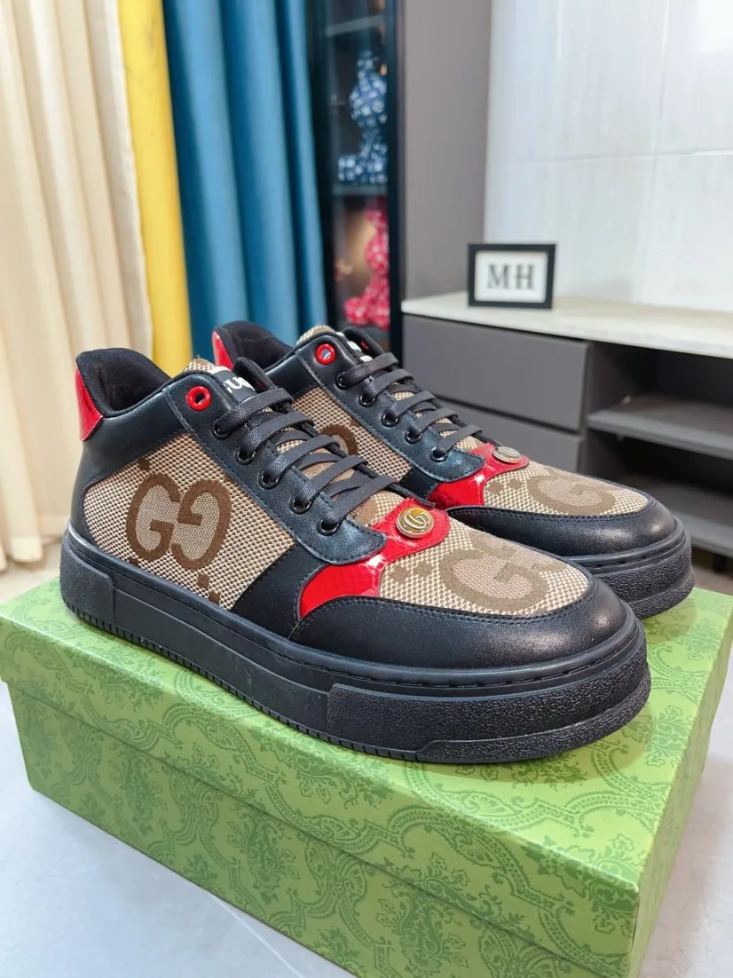 Men's shoes 💰420🌹🌹GUCCI [Gucci] New high-top men's shoes, a high-end brand, the latest fashionable casual men's shoes, trendy and versatile, relaxed and sporty style, uppers imported from Italy, first-layer cowhide, genuine leather lining, and ultra-fine workmanship. Original personalized fashionable rubber wear-resistant outsole, light and comfortable on the foot, size 38-44